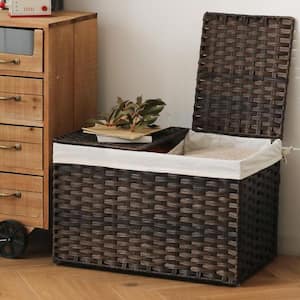 Brown 22 in. x 13.8 in. Polyethylene Decorative Basket with Lid and Removable Liner