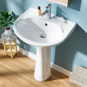 22 in. Pedestal Combo Bathroom Sink White Vitreous China Novelty U-Shape Pedestal Sink 1 Faucet Hole with Overflow Drain