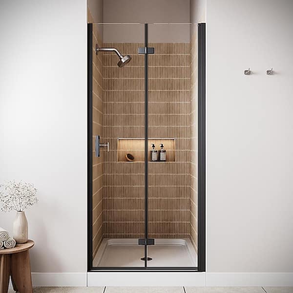 Sile 36'' x 76'' Semi-Frameless Bi-Fold Shower Door with CrystalTech Treated 5/16'' Glass, Matte Black Hardware