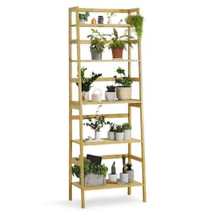 58.8 in. Tall Natural Bamboo 5-Shelf Ladder Bookcase with Slatted Shelves
