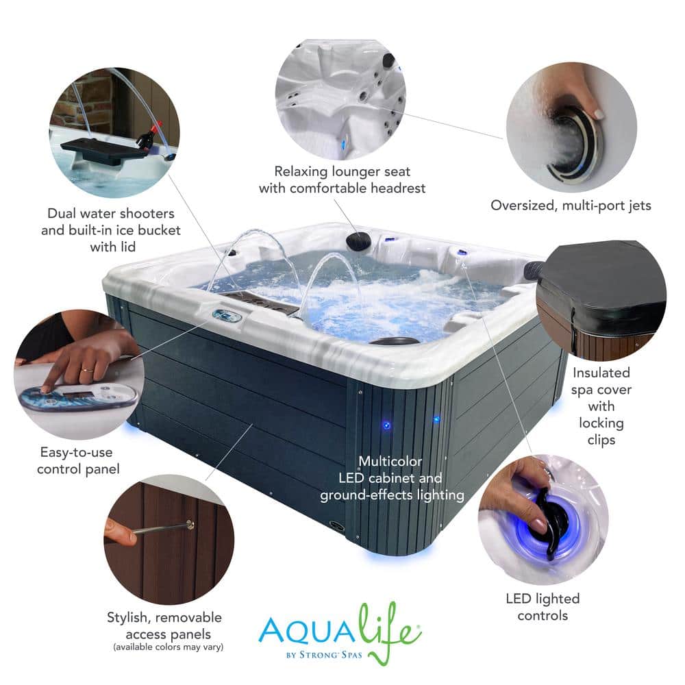 Espresso 6-Person Square Acrylic Hot Tub with 34 Jets and Ice Bucket