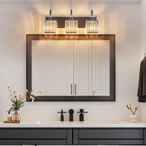 Home Lighting 20.47 in. 3-Light SandBlack Crystal Bathroom Light Fixtures Over Mirror Modern Vanity Light（JW-655）
