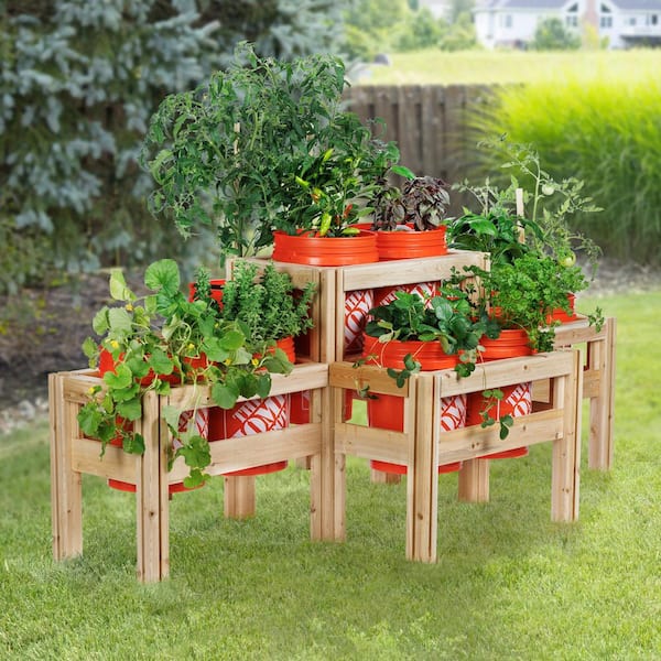 79 in. x 43 in. x 30 in. 2-Tiers 10-Bucket Elevated Unfinished Wood Cedar Garden Frame Raised Beds