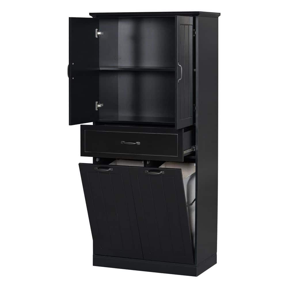 29.9 in. W x 15.7 in. D x 65.8 in. H Black Bathroom Linen Cabinet with 2 Large Tilt-Out Laundry Hampers and Drawer price history on PriceWatchPro