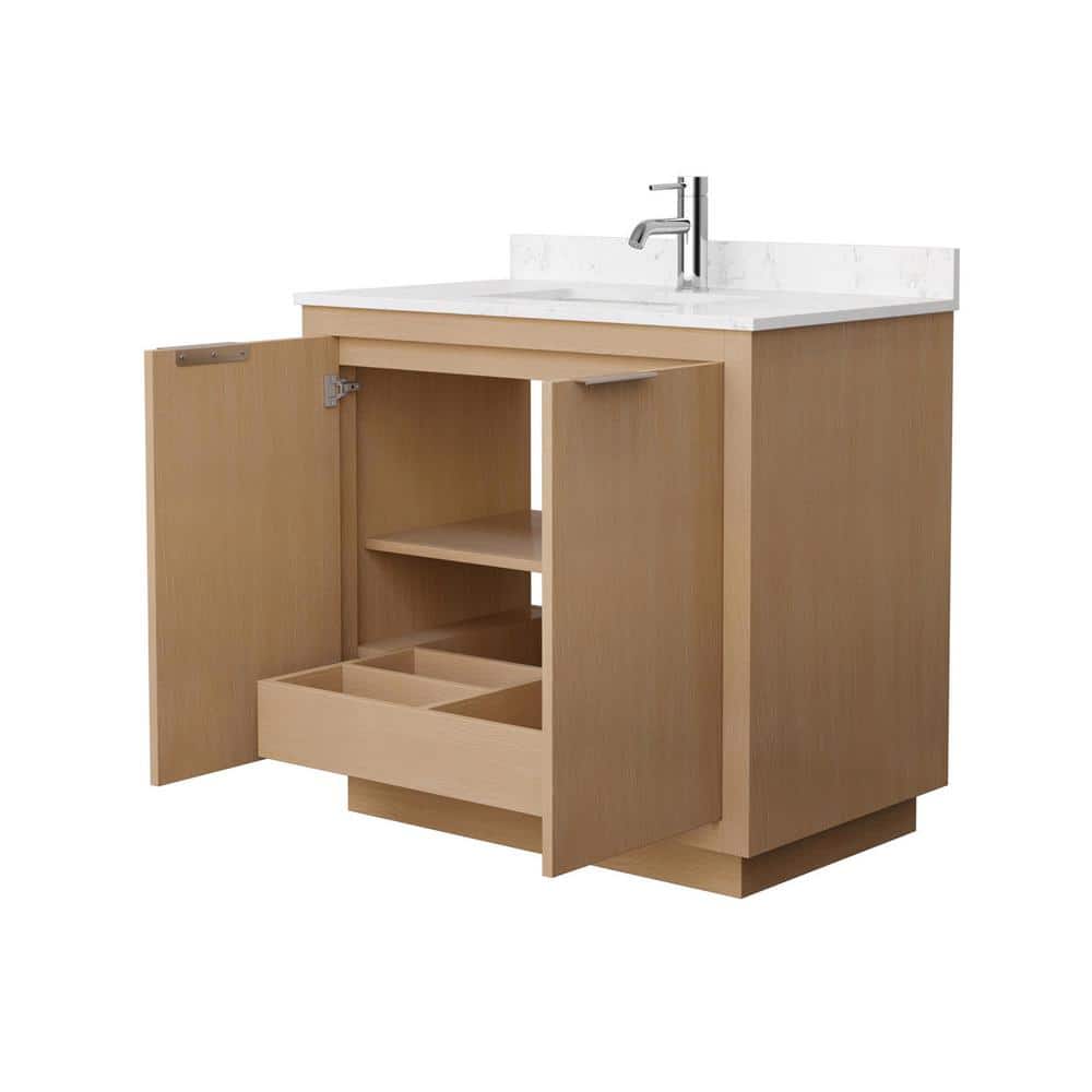 Light Straw Freestanding Single Vanity with Carrara Marble Top