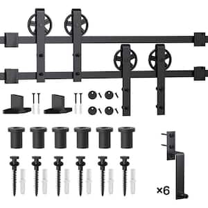 9 ft./108 in. Black Sliding Bypass Barn Door Hardware Track Kit for Double Doors with Non-Routed Floor Guide