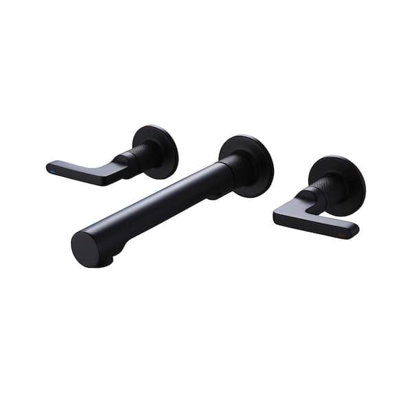 Tomfaucet Double-Handle Wall Mounted Faucet Bathroom Sink Faucet in Matte Black