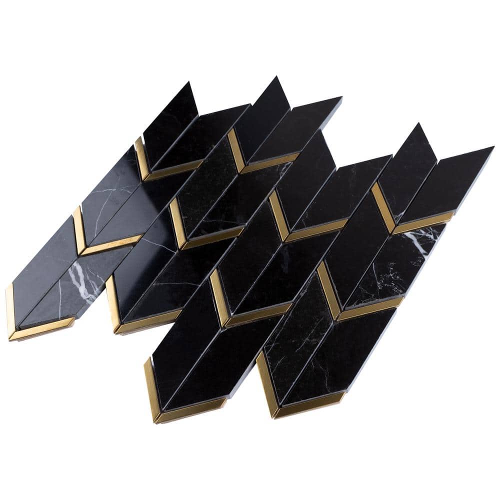 Black and Gold Chevron Marble Mosaic Wall Tile
