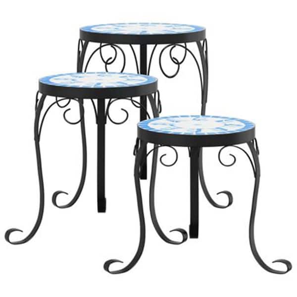 13.8 in. x 10.2 in. x 10.2 in. Indoor/Outdoor Ceramic Plant Stands 3 pcs Blue and White