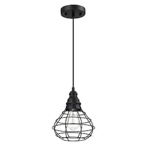 1-Light  Lantern Chandelier with Black Metal Outer Cage