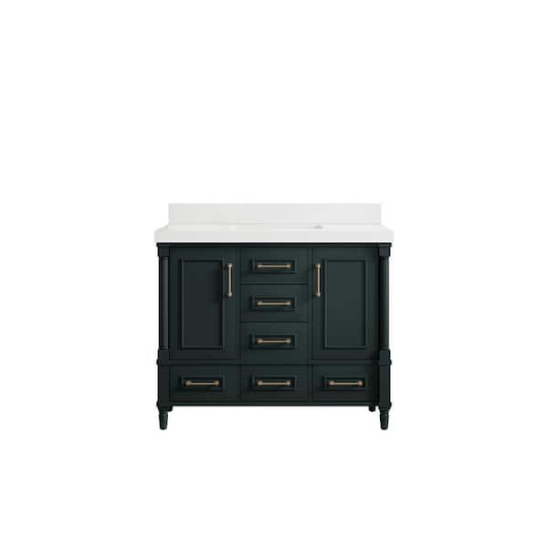 Willow Collections Hudson 42 in. W x 22 in. D x 36 in. H Bath Vanity in Dark Green with 2 in. White Quartz Top