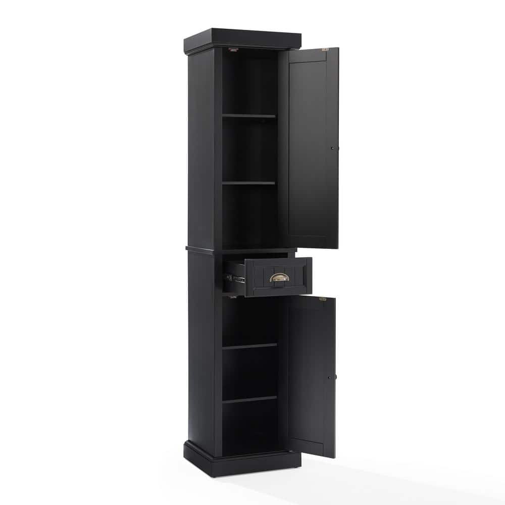 Seaside Distressed Black Tall Linen Cabinet with Adjustable Shelving
