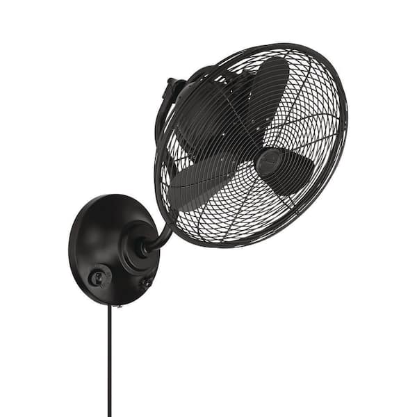 Bellows I 16 inch 3 Speed Oscillating Flat Black Finish Indoor/Outdoor Plug-in or Hardwired Mounted Wall Fan