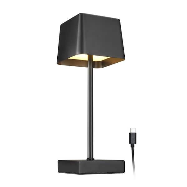 12 in. Matte Black Cordless Portable Outdoor Solar Operated Dimmable LED Table Lamp
