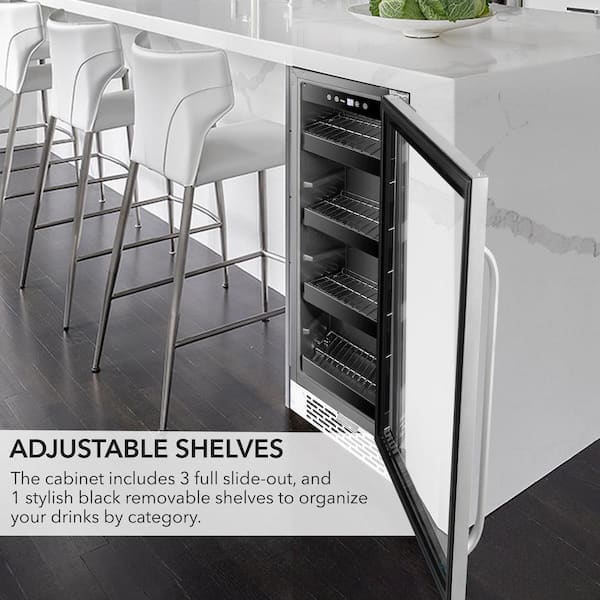 12 in. 75 12 oz. Can Built-In Beverage Fridge Cooler w/ Lock, Temp Controls, Glass Door Stainless Steel