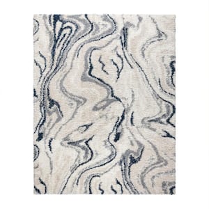 Anjou Marble Navy 5 ft. x 7 ft. Abstract Shag Indoor Area Rug