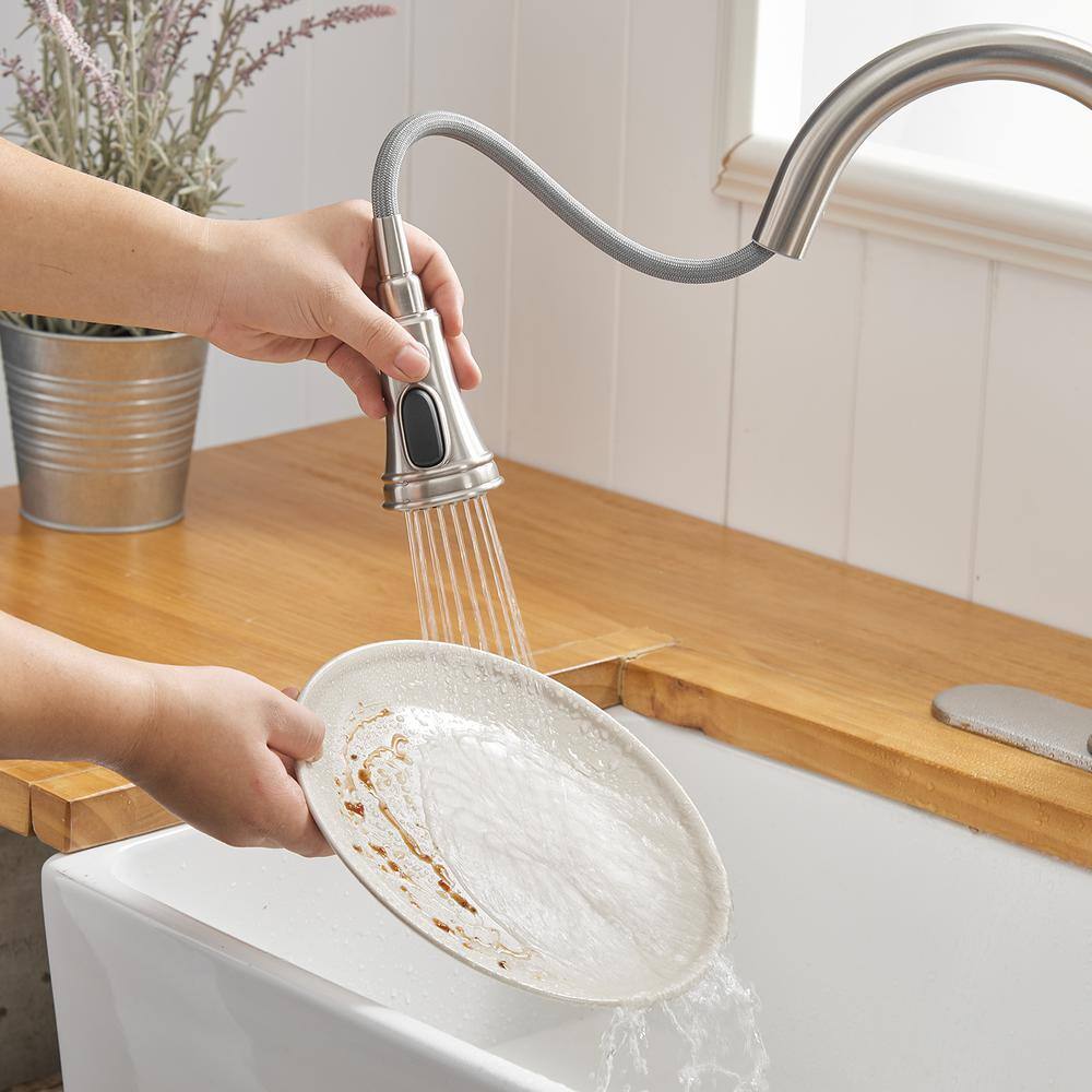 Brushed Nickel High-Arc Kitchen Faucet with Pull-Out Spray