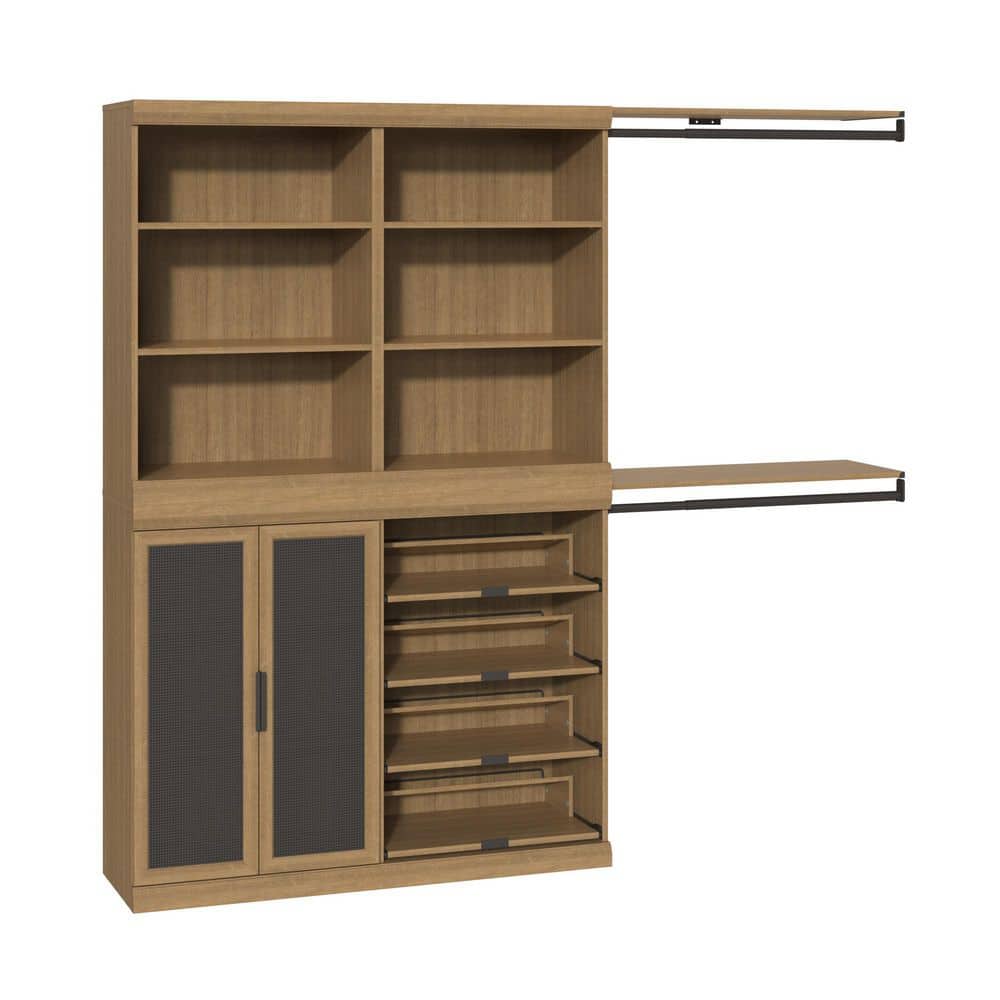 Mosaics 87.04 in. W Toasted Oak 15-Shelf 2-Door 2-Hang Rod Wood Closet System