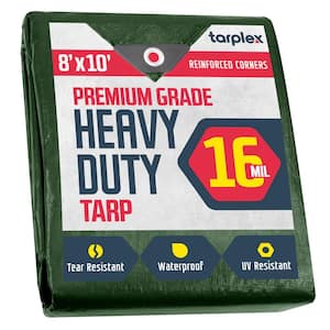 Tarplex 8 ft. x 10 ft. Super Heavy-Duty Hunter Green 16 mil Poly Tarp Waterproof UV Resistant for Patio Pool Cover Roof