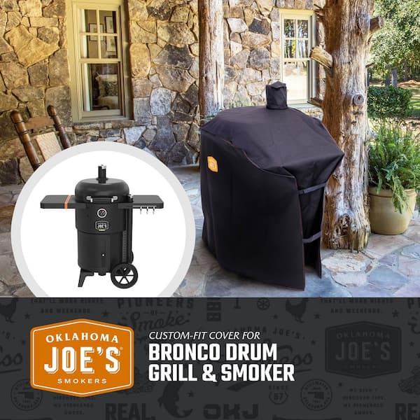 Custom-Fit Rip-Stop Bronco 18 in. Charcoal Drum Smoker and Grill Cover in Black
