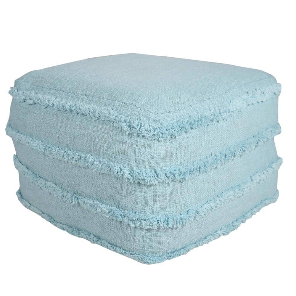 LR Home Solid Bright Blue 18 in. x 18 in. x 14 in. Textured Stripe Pouf ...