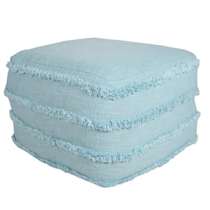 Solid Bright Blue 18 in. x 18 in. x 14 in. Textured Stripe Pouf Ottoman