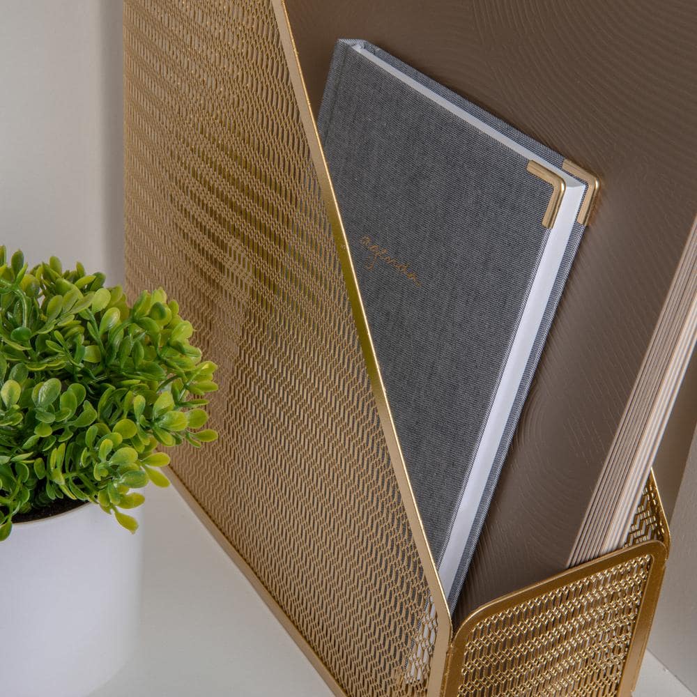 Gold Mesh Metal Single Slot Magazine File Holder