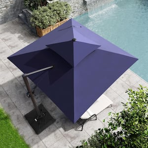 Double top 10 ft. x 10 ft. Rectangular Heavy-Duty 360-Degree Rotation Cantilever Patio Umbrella in Navy Blue