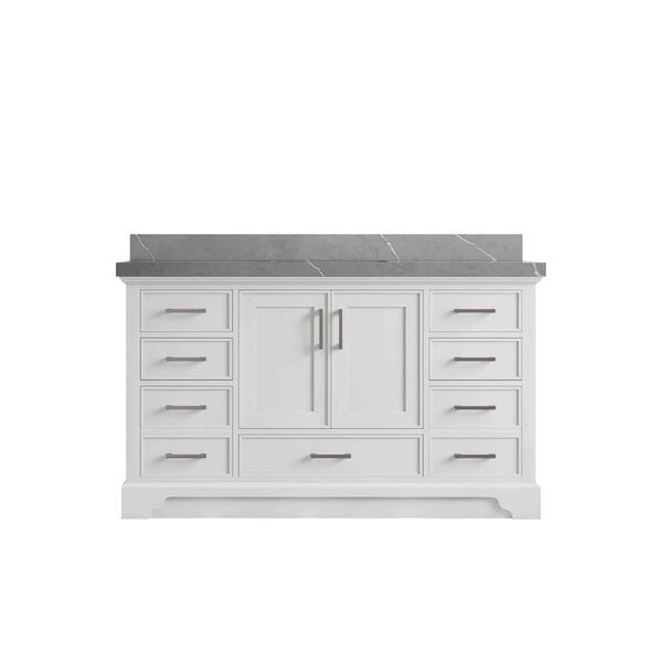 Willow Collections Charlotte 60 in. Single Sink Freestanding White Bath Vanity with Piatra Gray Qt. Top Unassembled