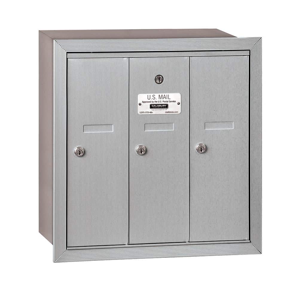 Salsbury Industries Aluminum Recessed-Mounted USPS Access Vertical Mailbox  with 3 Door 3503ARU