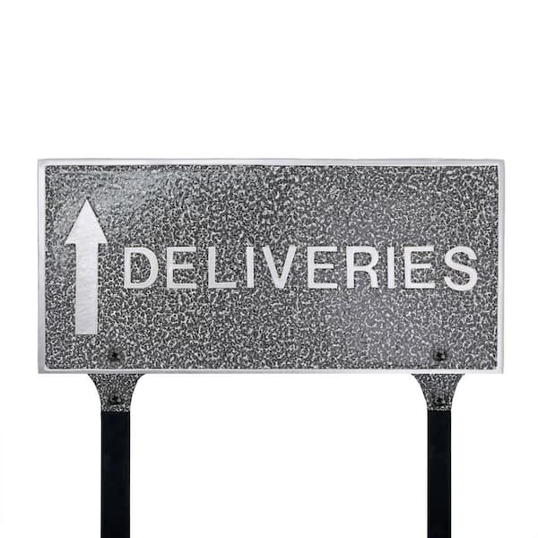 10" x 21" Deliveries with Up Arrow Large Rectangle Statement Plaque with Lawn Stakes - Swedish Iron