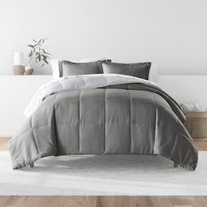 Gray and Light Gray Microfiber Down Alternative Full/Queen Reversible Comforter Set
