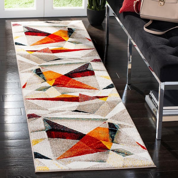 Porcello 2 ft. x 10 ft. Light Gray/Orange Geometric Runner Rug