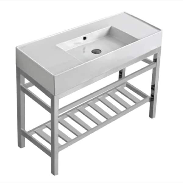 Nameeks Teorema 2-Ceramic Console Sink Basin in White with Chrome Legs