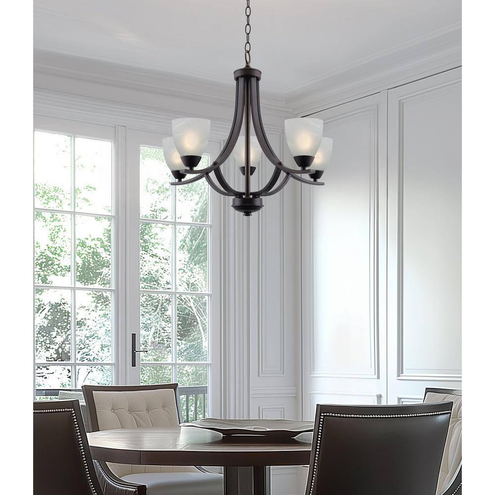 Weston 24" Oil Rubbed Bronze 5-Light Chandelier with Alabaster Glass Shades