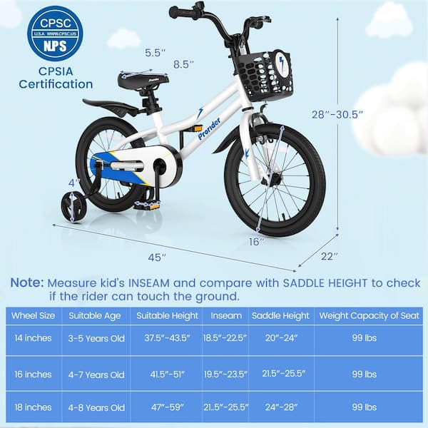 Costway 16'' Kid's Bike with Removable Training Wheels & 2024 Basket for 4-7 Years Ol