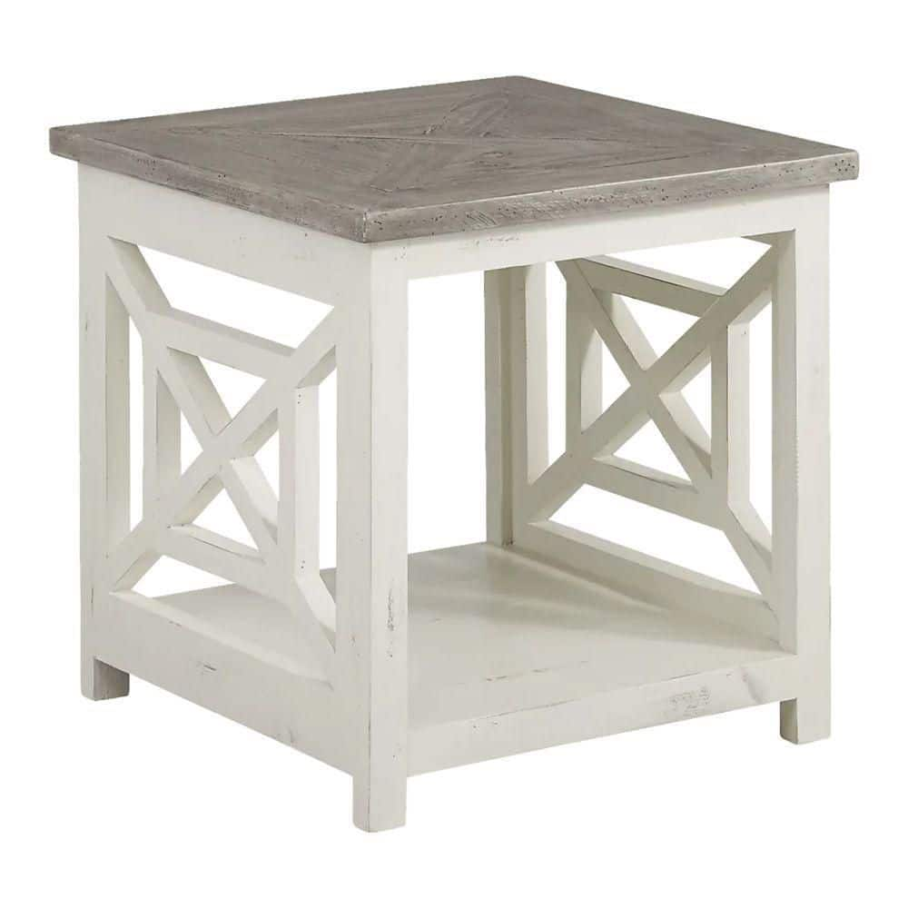 THE URBAN PORT 20 in. White and Brown Solid Wood Square Farmhouse End Table  with X-Shape Side Panels UPT-262892 - The Home Depot