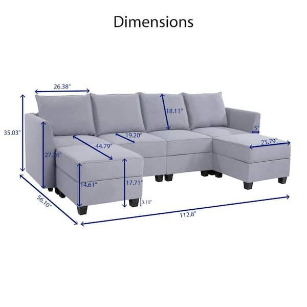 HOMESTOCK Modular Reversible U-Shaped Sectional Sofa with Double Chaise and  Ottomans, Modern Linen Couch with Storage Seats, Gray 81780HD - The Home  Depot