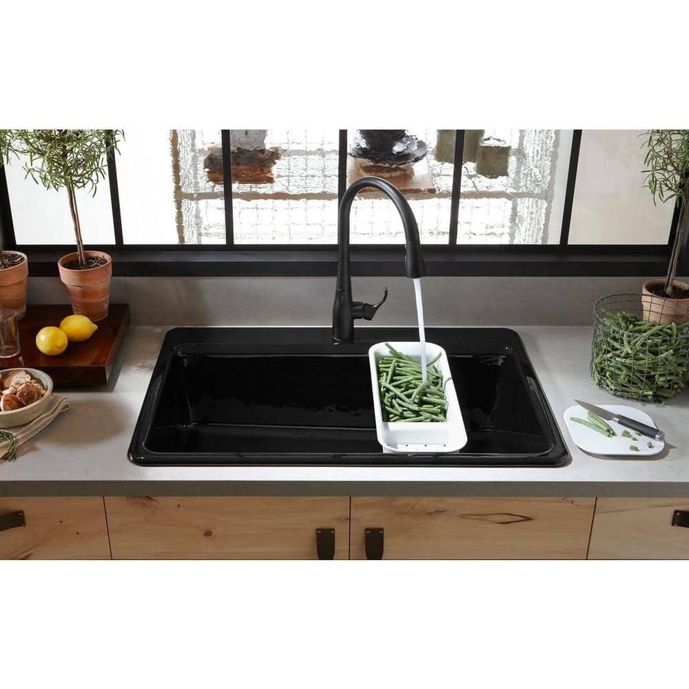 Elegant Riverby 33" White Cast Iron Single-Bowl Kitchen Sink with Accessories