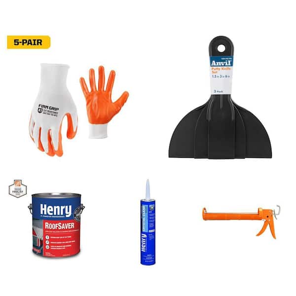 Work Gloves, Putty Knife Set, Roof Sealer, Sealant and Caulk Gun