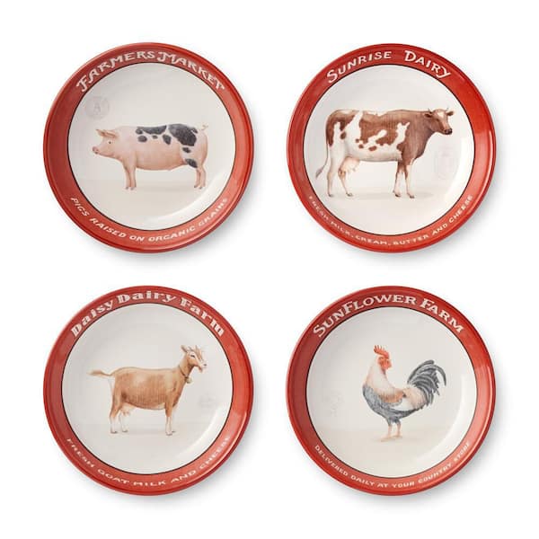 Certified International 38 fl. oz. Multi-Colored Vintage Farm Ceramic Soup Bowl (Set of 4)