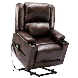 Oversized Brown Faux Leathe Electric Recliner Chair with Massage and Heating Elderly Power Lift Chair