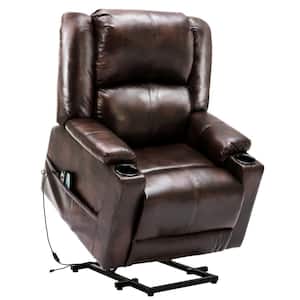 Brown Faux Leather Standard (No Motion) Recliner with Power Lift