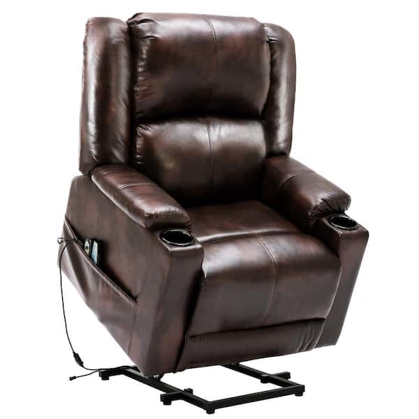 Comhoma Recliner Chair PU Leather Rocking Sofa with Heated Massage, Brown, Size: Single