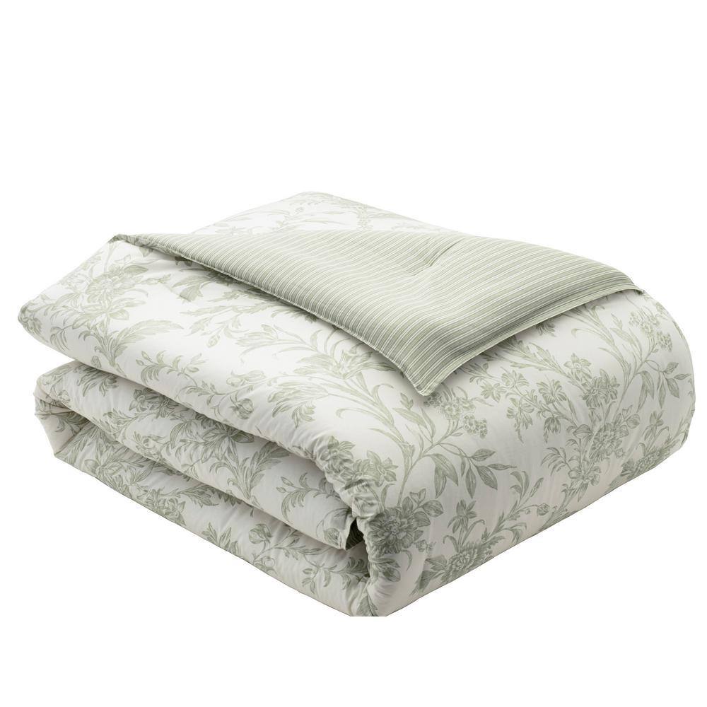 Laura Ashley Natalie 7-Piece Green Floral Cotton Full/Queen Comforter Set 221648