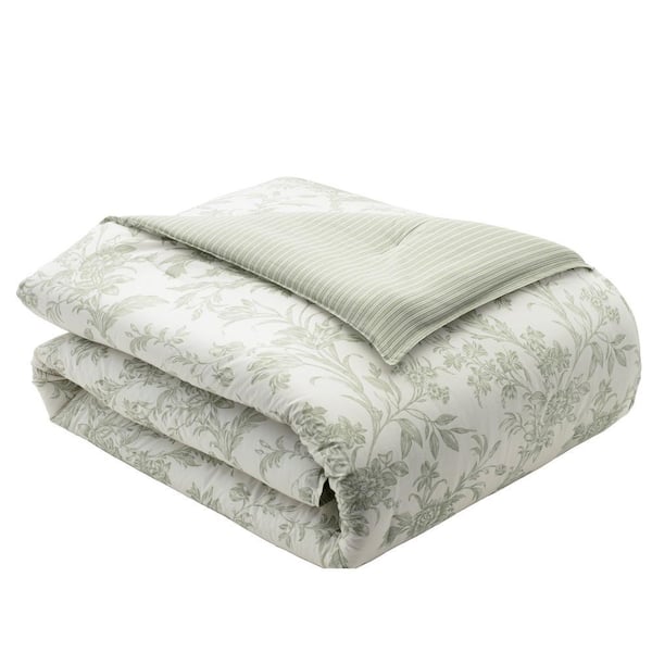Laura Ashley Natalie 2-Piece Green Floral Cotton Twin Duvet Cover