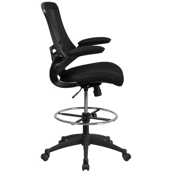 Black Kelista Mid-Back Swivel Office Chair with Flip-Up Armrests and Foot Ring, Ergonomic Padded Mesh Desk Chair