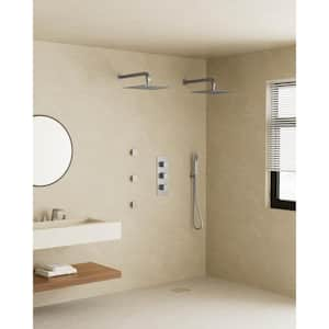 Thermostatic Valve 8-Spray 12 in. and 12 in. Wall Mount Dual Shower Head and Handheld Shower in Brushed Nickel