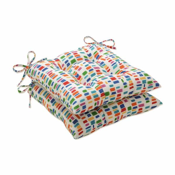 Pillow Perfect 19 x 18.5 Outdoor Dining Chair Cushion in Blue/Green/Multicolored (Set of 2)