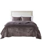 Riviera Velvet 3-Piece Gray Polyester Full/Queen Quilt Set
